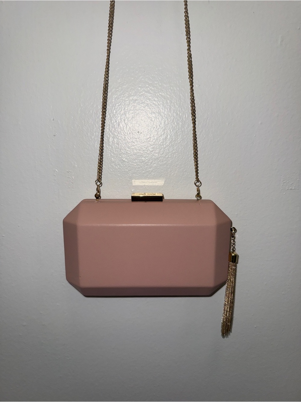 Olga Berg Lia Facetted Evening Clutch w/ Tassel | Dusty Pink w/ Gold Chain